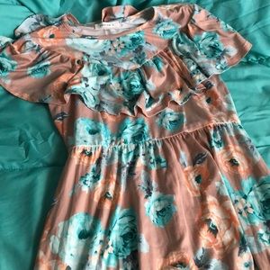 Peach, Long Dress with Ruffled Top & Bottom!